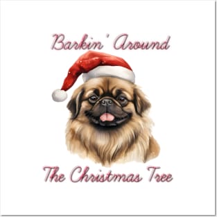 Christmas Pekingese Dog in Santa Hat Posters and Art